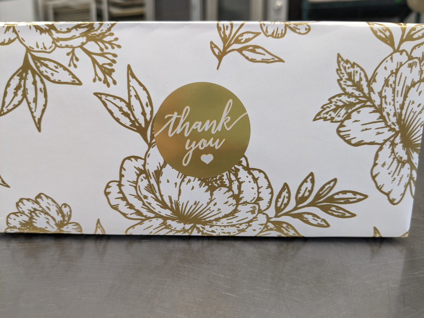 One Dozen - Gold Floral Wrapping Paper with "Thank You" Sticker